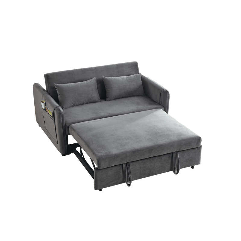 Convertible Sofa Bed, 3-in-1 Versatile Velvet Double Sofa with Pullout Bed, Seat with Adjustable Backrest, Lumbar Pillows, and Living Room Side Pockets, 54 Inch, Grey - Supfirm