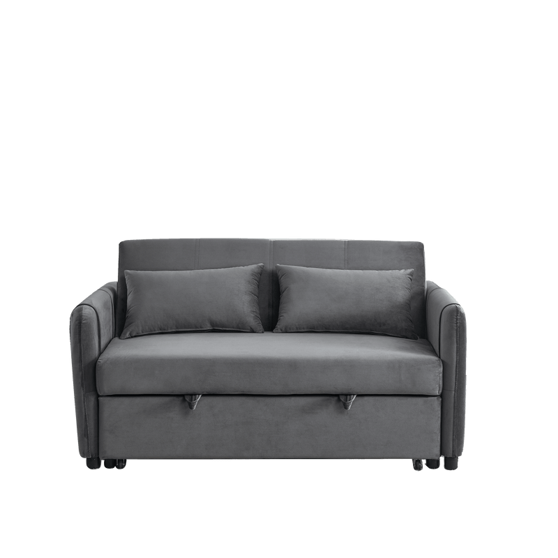 Convertible Sofa Bed, 3-in-1 Versatile Velvet Double Sofa with Pullout Bed, Seat with Adjustable Backrest, Lumbar Pillows, and Living Room Side Pockets, 54 Inch, Grey - Supfirm