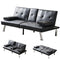 Convertible Sofa Bed Adjustable Couch Sleeper Modern Faux Leather Recliner Reversible Loveseat Folding Daybed Guest Bed, Removable Armrests, Cup Holders, 3 Angles, , Black - Supfirm