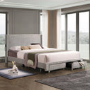 CORDUROY VELVET QUEEN FOOTBOARD DRAWER STORAGE UPHOLSTERED WINGBACK BED NO BOX SPRING REQUIRE GRAY, Common - Supfirm