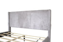 CORDUROY VELVET QUEEN FOOTBOARD DRAWER STORAGE UPHOLSTERED WINGBACK BED NO BOX SPRING REQUIRE GRAY, Common - Supfirm