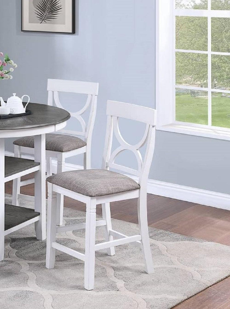 Counter Height Dining Table w Storage Shelve 4x Chairs Padded Seat Unique Design Back 5pc Dining Set White Color - Supfirm