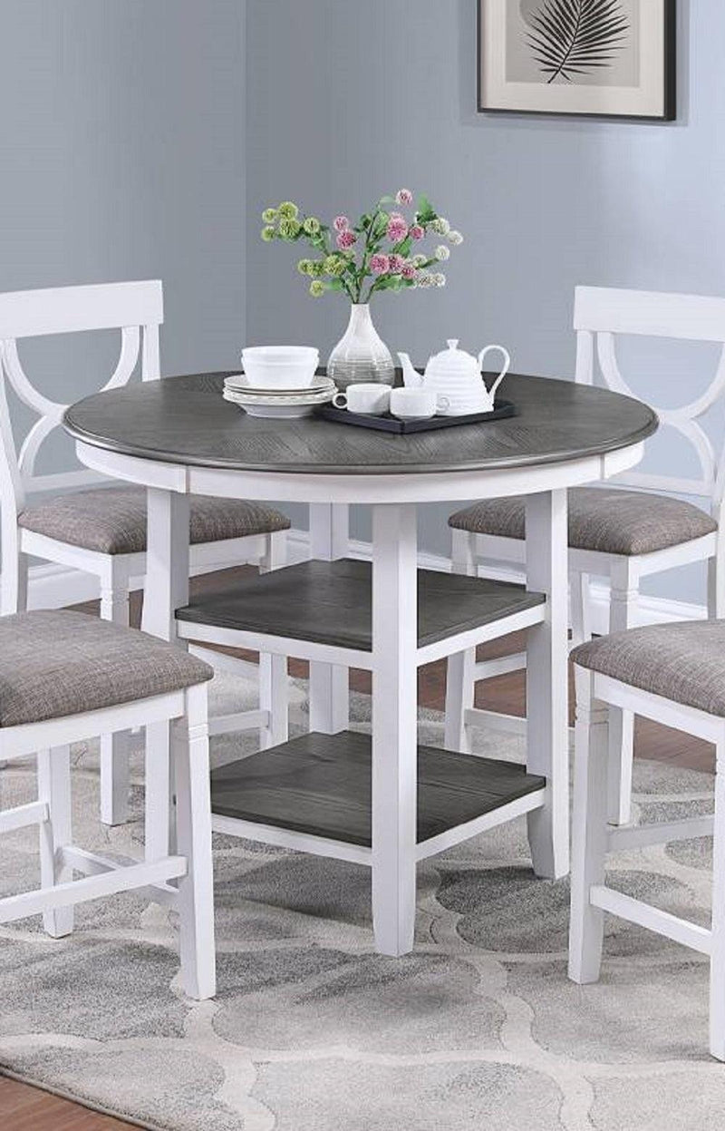 Counter Height Dining Table w Storage Shelve 4x Chairs Padded Seat Unique Design Back 5pc Dining Set White Color - Supfirm