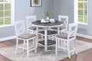 Counter Height Dining Table w Storage Shelve 4x Chairs Padded Seat Unique Design Back 5pc Dining Set White Color - Supfirm