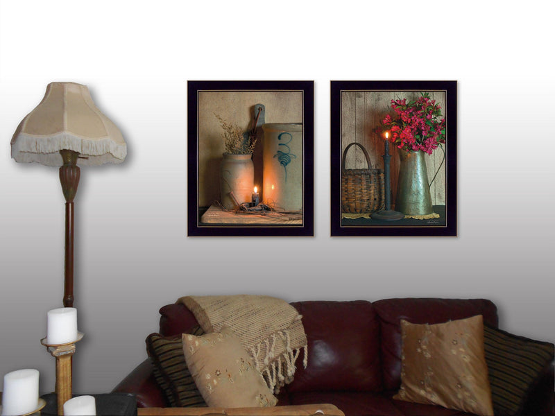 Supfirm "Country Candlelight Collection" 2-Piece Vignette By Susan Boyer, Printed Wall Art, Ready To Hang Framed Poster, Black Frame - Supfirm