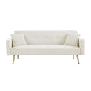 Cream White Velvet Convertible Folding Futon Sofa Bed , Sleeper Sofa Couch for Compact Living Space. - Supfirm