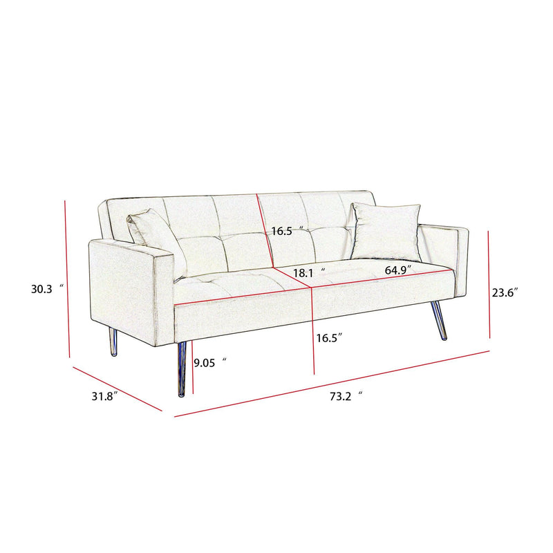 Cream White Velvet Convertible Folding Futon Sofa Bed , Sleeper Sofa Couch for Compact Living Space. - Supfirm