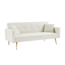 Cream White Velvet Convertible Folding Futon Sofa Bed , Sleeper Sofa Couch for Compact Living Space. - Supfirm