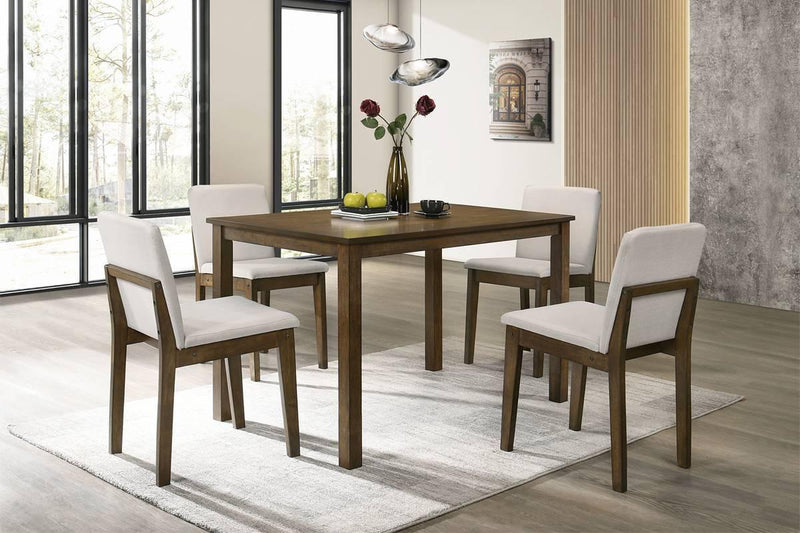 Dark Walnut Finish 5pc Dining Room Set Dining Table 4x Chairs Beige Fabric Chair Seat Kitchen Breakfast Dining room Furniture Rubberwood Veneer Unique Design - Supfirm