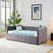 Daybed with Trundle Sofa Bed, upgraded velvet upholstered sofa bed, with Button and copper nail on square arms,bedroom living room furniture (Grey,Twin,83.47"x41.91"x30.71") - Supfirm