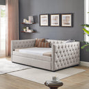 Daybed with Trundle Upholstered Tufted Sofa Bed, with Button and Copper Nail on Square Arms,Full Daybed & Twin Trundle, Beige(85"x57"x31.5") - Supfirm