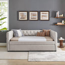 Daybed with Trundle Upholstered Tufted Sofa Bed, with Button and Copper Nail on Square Arms,Full Daybed & Twin Trundle, Beige(85"x57"x31.5") - Supfirm