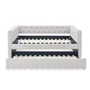 Daybed with Trundle Upholstered Tufted Sofa Bed, with Button and Copper Nail on Square Arms,Full Daybed & Twin Trundle, Beige(85"x57"x31.5") - Supfirm