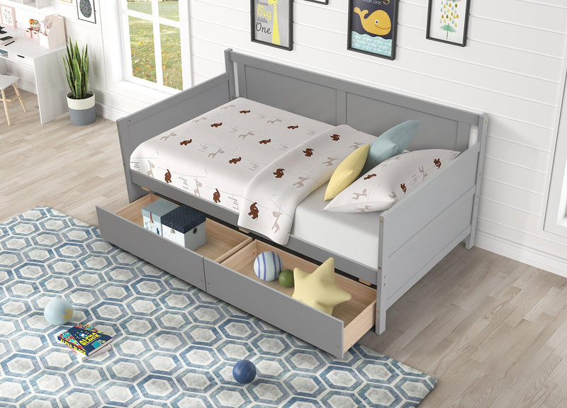 Daybed with two drawers, Twin size Sofa Bed,Storage Drawers for Bedroom,Living Room ,Grey - Supfirm