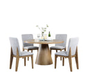 Delphine 5 Piece Round Oak Finish Dining Table Set with Gray Chairs - Supfirm