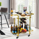 Deluxe Gold Bar Cart, with Glass Holders and Wine Cubbies Racks, Modern Marbled Solid Wood Cart on Silent Wheels, 2-Tier Premium Texture Bar Cart for Kitchen and Dining Room Outdoor - Supfirm