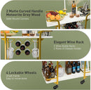 Deluxe Gold Bar Cart, with Glass Holders and Wine Cubbies Racks, Modern Marbled Solid Wood Cart on Silent Wheels, 2-Tier Premium Texture Bar Cart for Kitchen and Dining Room Outdoor - Supfirm