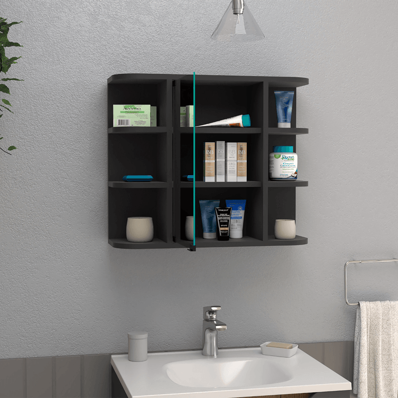 Supfirm DEPOT E-SHOP Roma Mirrored Medicine Cabinet, Six External Shelves, Three Interior Shelves, Black - Supfirm