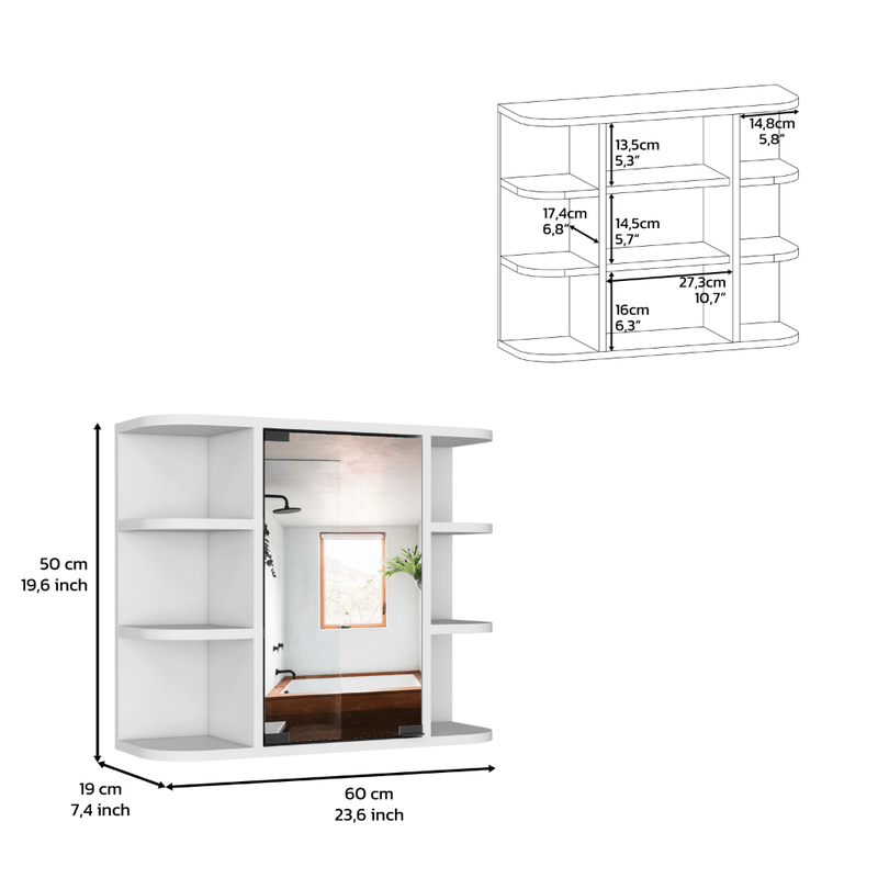 Supfirm DEPOT E-SHOP Roma Mirrored Medicine Cabinet, Six External Shelves, Three Interior Shelves, White - Supfirm