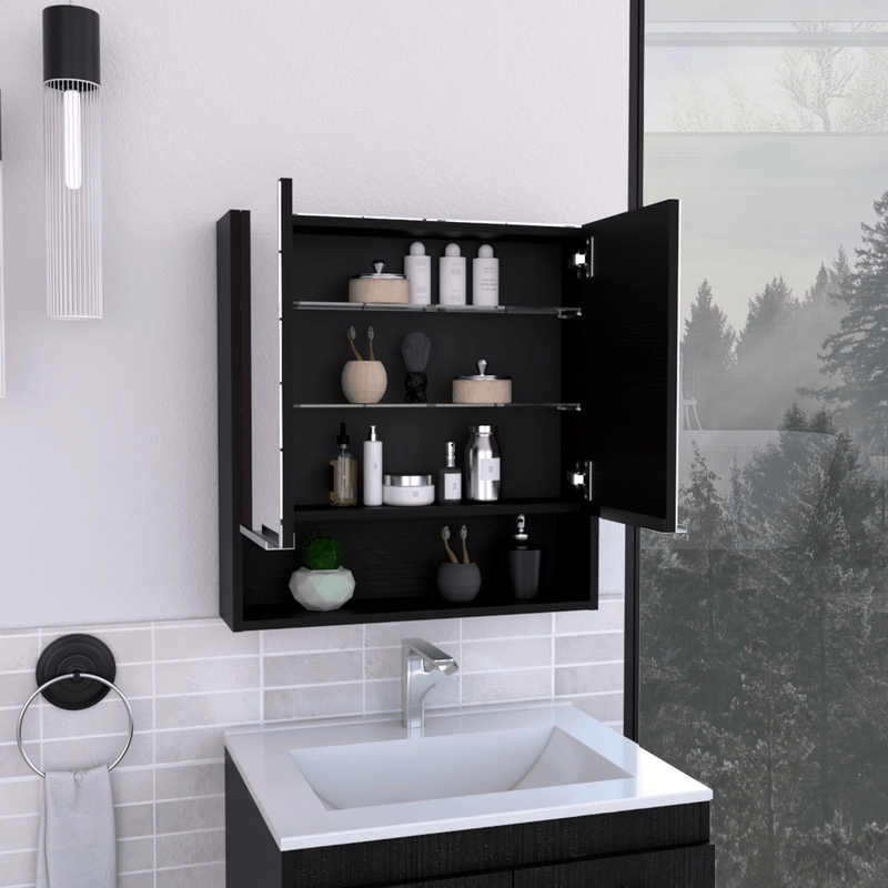 Supfirm DEPOT E-SHOP Tatacoa Mirror Medicine Cabinet, One Open Shelf, Three Interior Shelves, Black - Supfirm