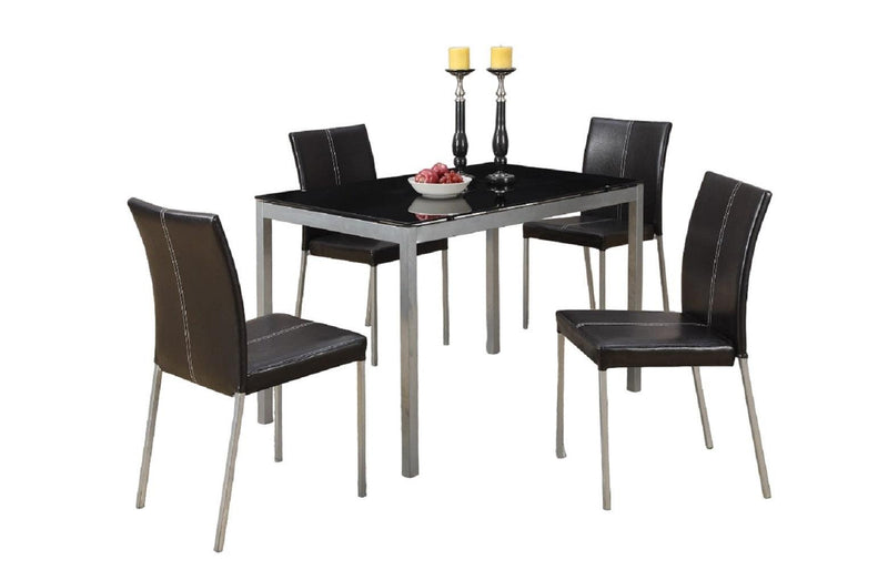 Dinette 5pc Dining Set Table And 4x Chairs Glass Table Top Black PU Upholstered Chairs Kitchen Dining Room Furniture - Supfirm