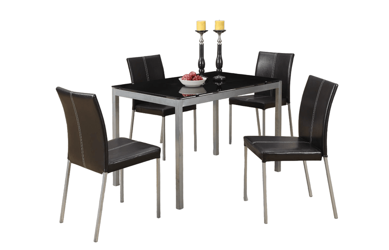 Dinette 5pc Dining Set Table And 4x Chairs Glass Table Top Black PU Upholstered Chairs Kitchen Dining Room Furniture - Supfirm