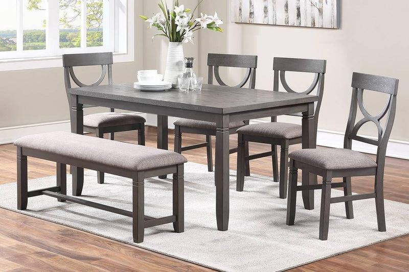 Dining Room Furniture 6pc Set Rectangle Table 4x Side Chairs and A Bench Grey Finish MDF Rubberwood - Supfirm