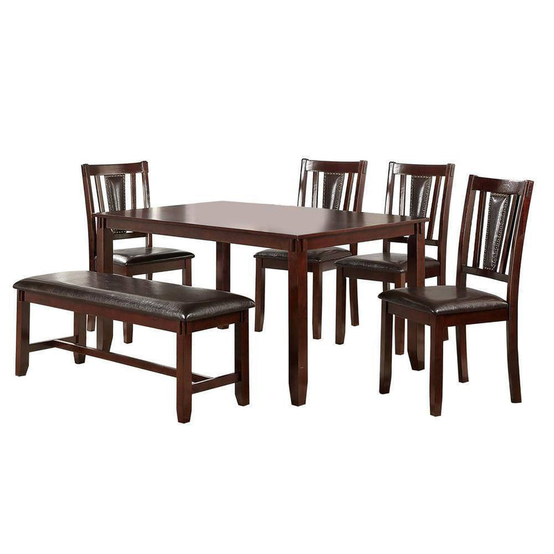 Dining Room Furniture Espresso Color 6pc Set Dining Table 4x Side Chairs and A Bench Solid wood Rubberwood and veneers - Supfirm