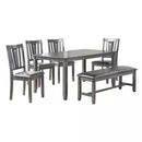 Dining Room Furniture Gray Color 6pc Set Dining Table 4x Side Chairs and A Bench Solid wood Rubberwood and veneers - Supfirm