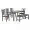 Dining Room Furniture Gray Color 6pc Set Dining Table 4x Side Chairs and A Bench Solid wood Rubberwood and veneers - Supfirm