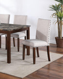 Dining Room Furniture Modern 6pcs Set Dining Table 4x Side Chairs and A Bench Beige Polyfiber Rubberwood Nailheads Faux Marble Top - Supfirm