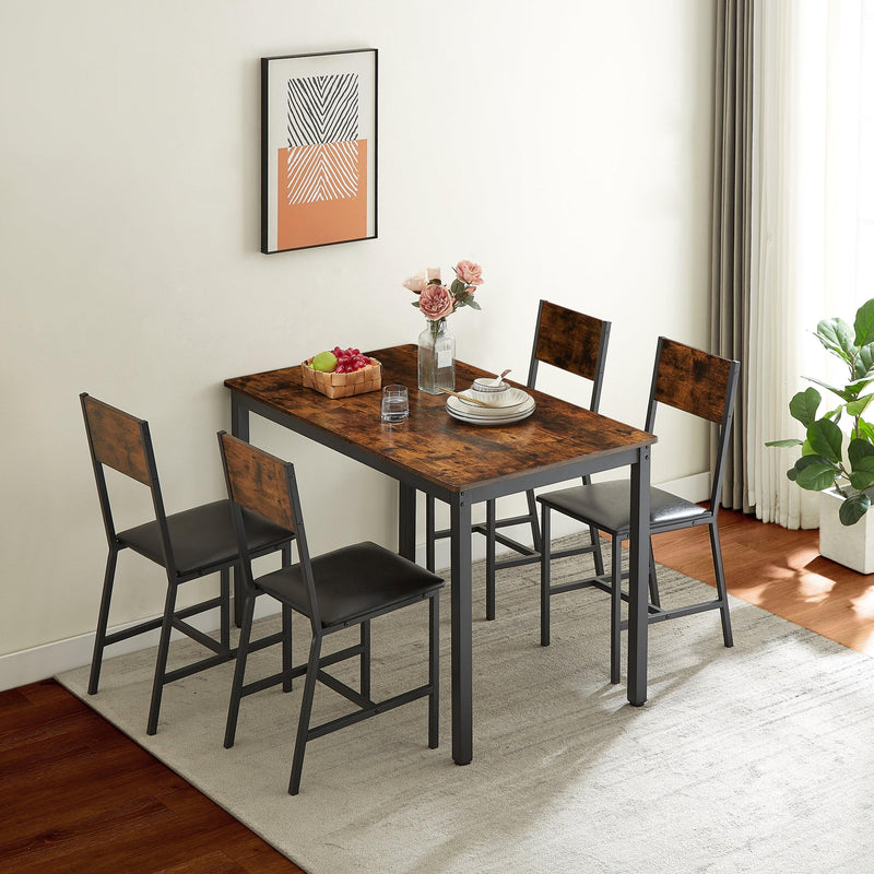 Dining Set for 5 Kitchen Table with 4 Upholstered Chairs, Rustic Brown, 47.2'' L x 27.6'' W x 29.7'' H. - Supfirm