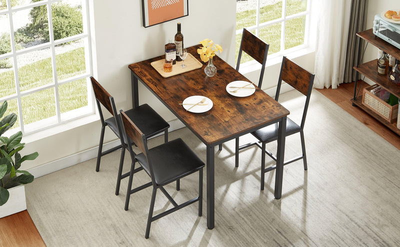 Dining Set for 5 Kitchen Table with 4 Upholstered Chairs, Rustic Brown, 47.2'' L x 27.6'' W x 29.7'' H. - Supfirm