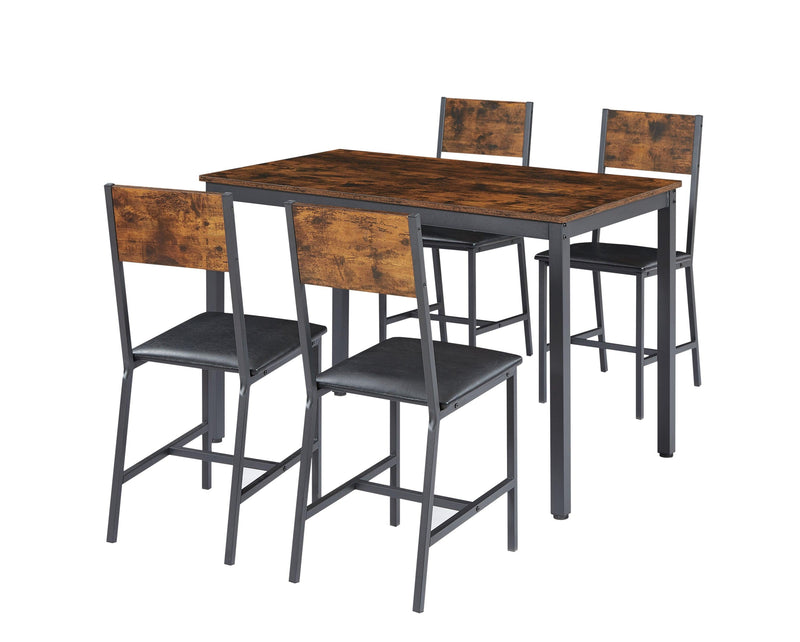 Dining Set for 5 Kitchen Table with 4 Upholstered Chairs, Rustic Brown, 47.2'' L x 27.6'' W x 29.7'' H. - Supfirm