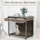 Dog Crate Furniture, Wooden Dog House, Decorative Dog Kennel with Drawer, Indoor Pet Crate End Table for Small Dog, Steel-Tube Dog Cage, Chew-Proof, Grey 31.7" L×23.2" W×33" H - Supfirm