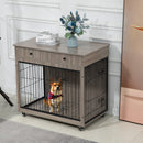 Dog Crate Furniture, Wooden Dog House, Decorative Dog Kennel with Drawer, Indoor Pet Crate End Table for Small Dog, Steel-Tube Dog Cage, Chew-Proof, Grey 31.7" L×23.2" W×33" H - Supfirm