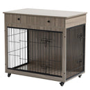 Dog Crate Furniture, Wooden Dog House, Decorative Dog Kennel with Drawer, Indoor Pet Crate End Table for Small Dog, Steel-Tube Dog Cage, Chew-Proof, Grey 31.7" L×23.2" W×33" H - Supfirm