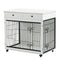 Dog Crate Furniture, Wooden Dog House, Decorative Dog Kennel with Drawer, Indoor Pet Crate End Table for Small Dog, Steel-Tube Dog Cage, Chew-Proof, White 31.7" L×23.2" W×33" H - Supfirm