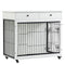 Dog Crate Furniture, Wooden Dog House, Decorative Dog Kennel with Drawer, Indoor Pet Crate End Table for Small Dog, Steel-Tube Dog Cage, Chew-Proof, White 31.7" L×23.2" W×33" H - Supfirm