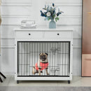 Dog Crate Furniture, Wooden Dog House, Decorative Dog Kennel with Drawer, Indoor Pet Crate End Table for Small Dog, Steel-Tube Dog Cage, Chew-Proof, White 31.7" L×23.2" W×33" H - Supfirm