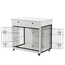 Dog Crate Furniture, Wooden Dog House, Decorative Dog Kennel with Drawer, Indoor Pet Crate End Table for Small Dog, Steel-Tube Dog Cage, Chew-Proof, White 31.7" L×23.2" W×33" H - Supfirm