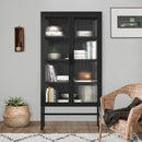 Double Glass Door Storage Cabinet with Adjustable Shelves and Feet Cold-Rolled Steel Sideboard Furniture for Living Room Kitchen BLACK - Supfirm