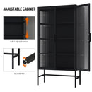 Double Glass Door Storage Cabinet with Adjustable Shelves and Feet Cold-Rolled Steel Sideboard Furniture for Living Room Kitchen BLACK - Supfirm