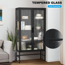 Double Glass Door Storage Cabinet with Adjustable Shelves and Feet Cold-Rolled Steel Sideboard Furniture for Living Room Kitchen BLACK - Supfirm