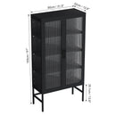 Double Glass Door Storage Cabinet with Adjustable Shelves and Feet Cold-Rolled Steel Sideboard Furniture for Living Room Kitchen BLACK - Supfirm