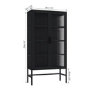 Double Glass Door Storage Cabinet with Adjustable Shelves and Feet Cold-Rolled Steel Sideboard Furniture for Living Room Kitchen BLACK - Supfirm