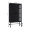 Double Glass Door Storage Cabinet with Adjustable Shelves and Feet Cold-Rolled Steel Sideboard Furniture for Living Room Kitchen BLACK - Supfirm