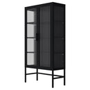 Double Glass Door Storage Cabinet with Adjustable Shelves and Feet Cold-Rolled Steel Sideboard Furniture for Living Room Kitchen BLACK - Supfirm