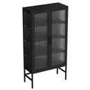 Double Glass Door Storage Cabinet with Adjustable Shelves and Feet Cold-Rolled Steel Sideboard Furniture for Living Room Kitchen BLACK - Supfirm