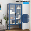 Double Glass Door Storage Cabinet with Adjustable Shelves and Feet Cold-Rolled Steel Sideboard Furniture for Living Room Kitchen BLUE - Supfirm